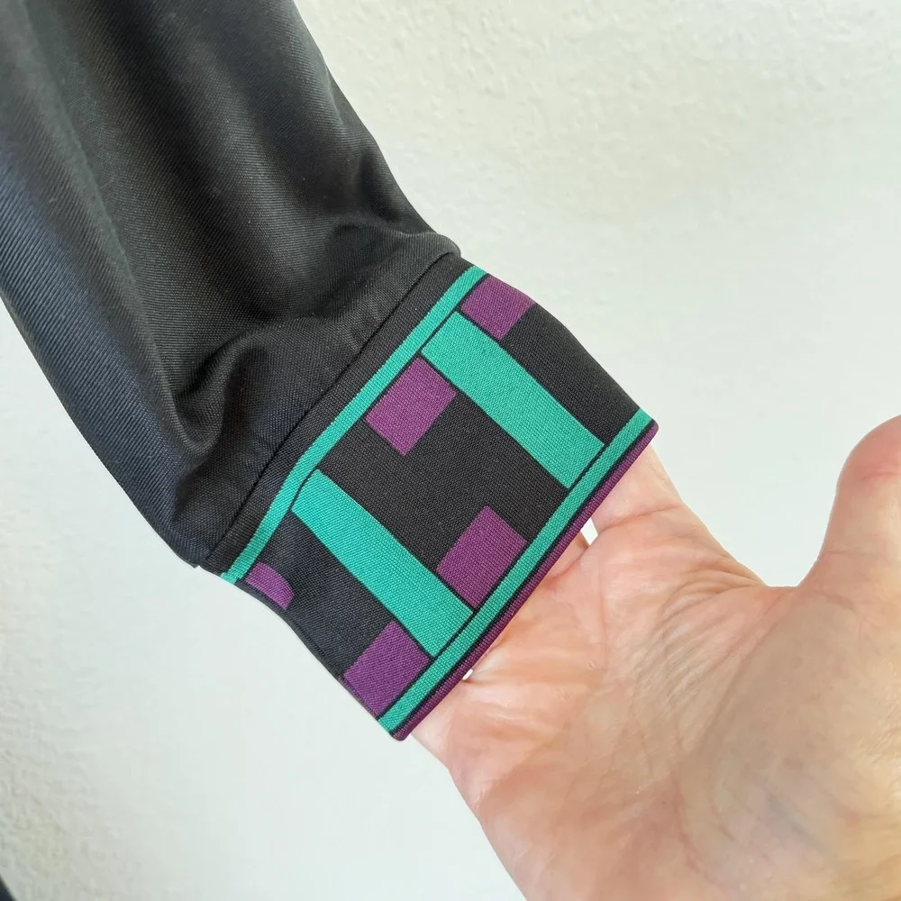 Tory Burch 100% Silk Dress Womens M Black Teal Geometric Aztec Resort Career